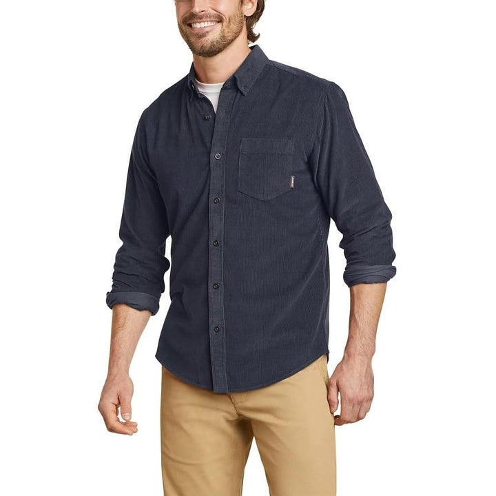 New Eddie Bauer Mens Storm Gray Long Sleeve 100% Cotton Corduroy Button Up Shirt