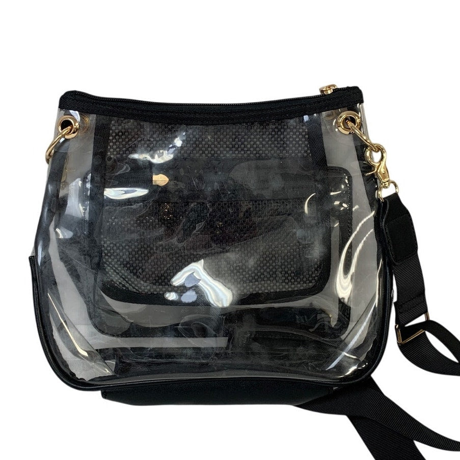 Womens Clear Black Trim Multi Zip Pocket Crossbody Stadium Events Crossbocy Bag