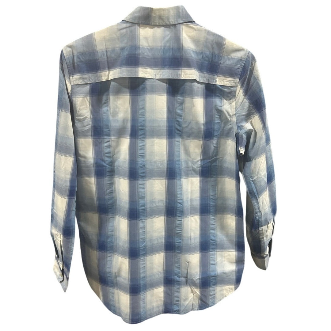 New Eddie Bauer Womens Blue White Plaid Long Sleeve Mountain 2.0 Button Up Shirt