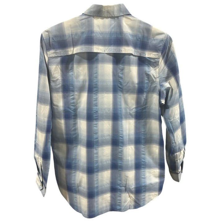 New Eddie Bauer Womens Blue White Plaid Long Sleeve Mountain 2.0 Button Up Shirt