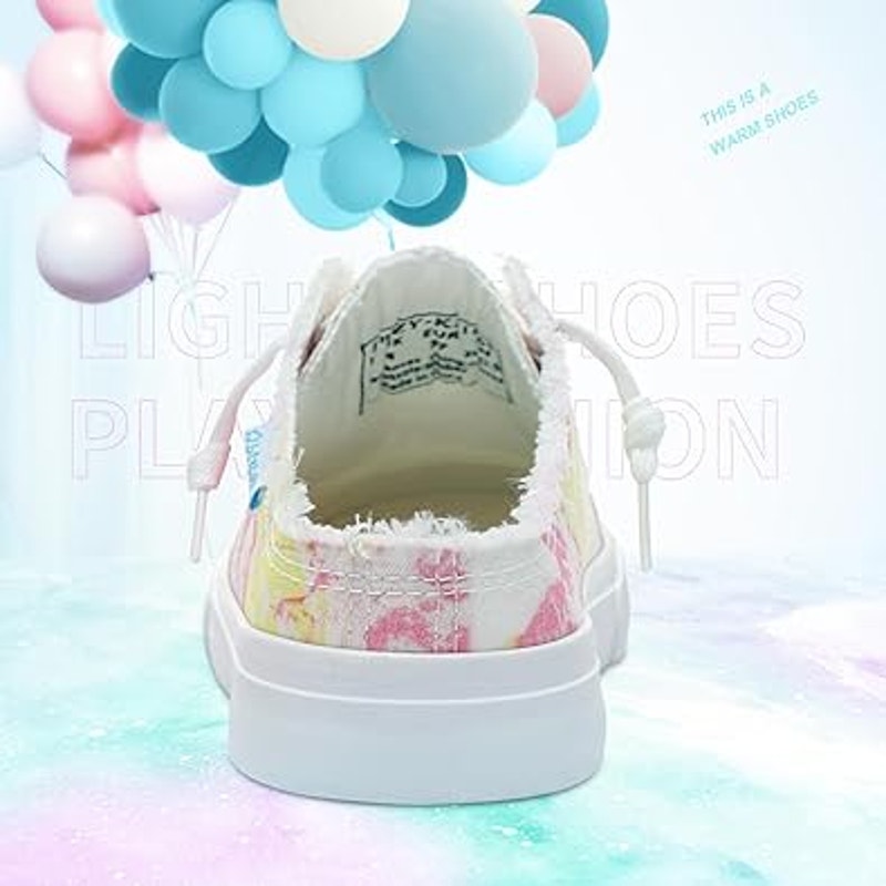 Obtaom Womens Size 8 Pink Yellow Slide On Canvas Memory Foam Mules Sneaker Shoes