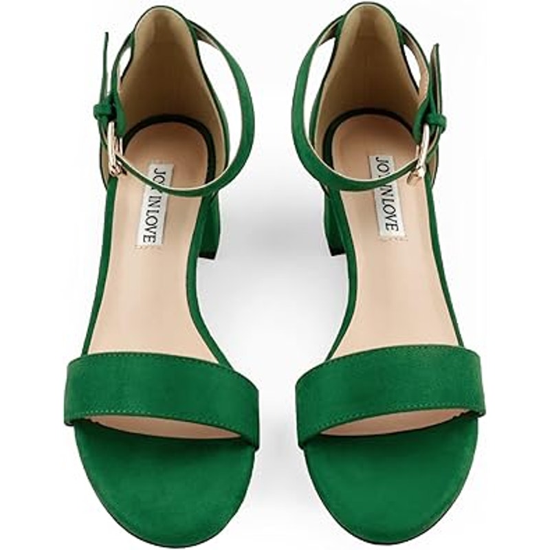New Joy In Love Womens 7.5 Green Faux Suede Open Toe 2" Heel Ankle Strap Shoes