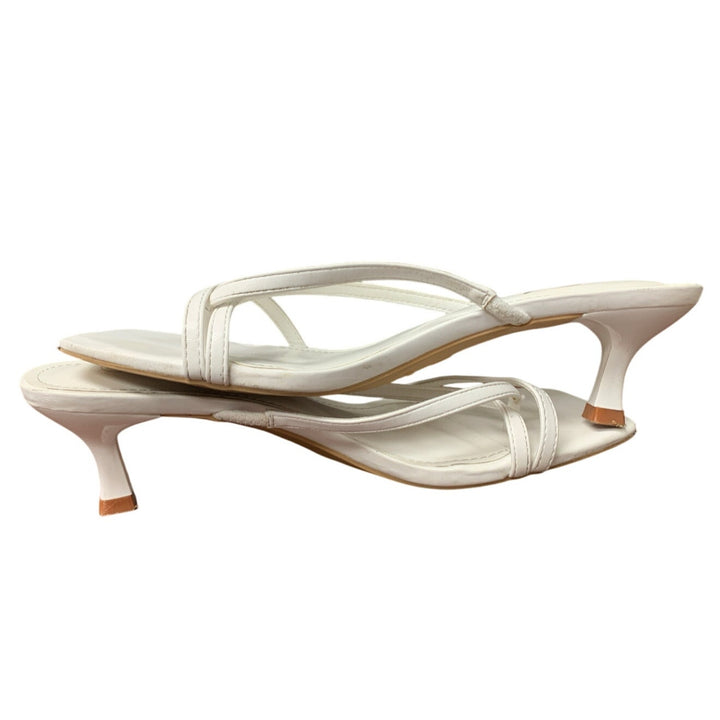 Athlefit Women Size 6 White Faux Leather Strappy 2.25" Kitten Heels Sandal Shoes