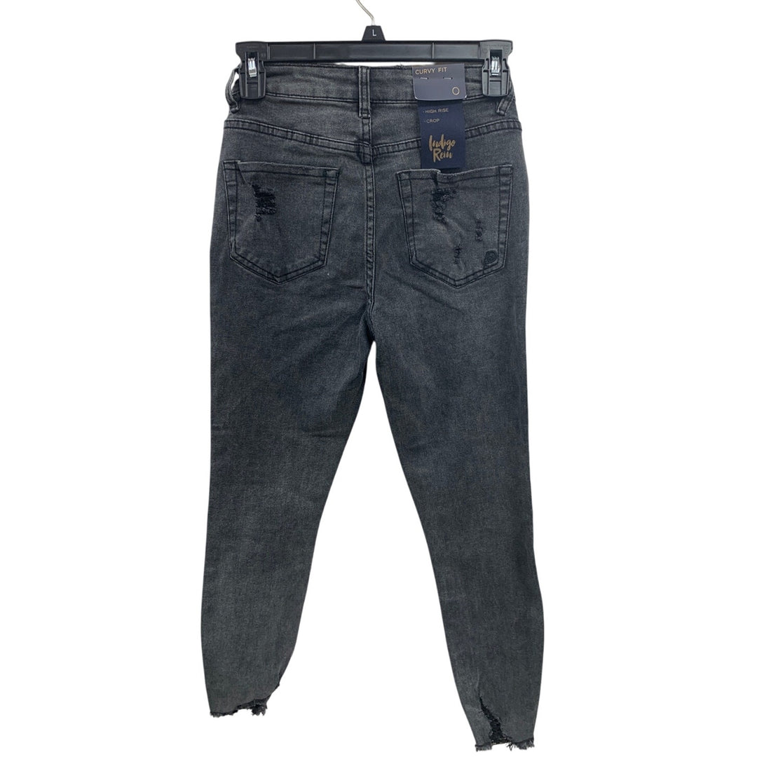New Indigo Rein Juniors Size 7 Curvy High Rise Crop Distress Recycle Denim Jeans