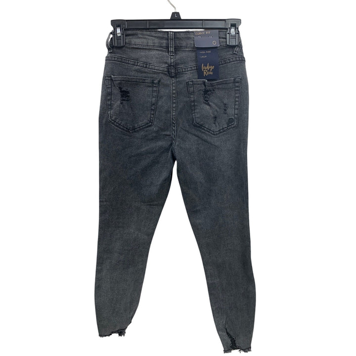 New Indigo Rein Juniors Size 7 Curvy High Rise Crop Distress Recycle Denim Jeans