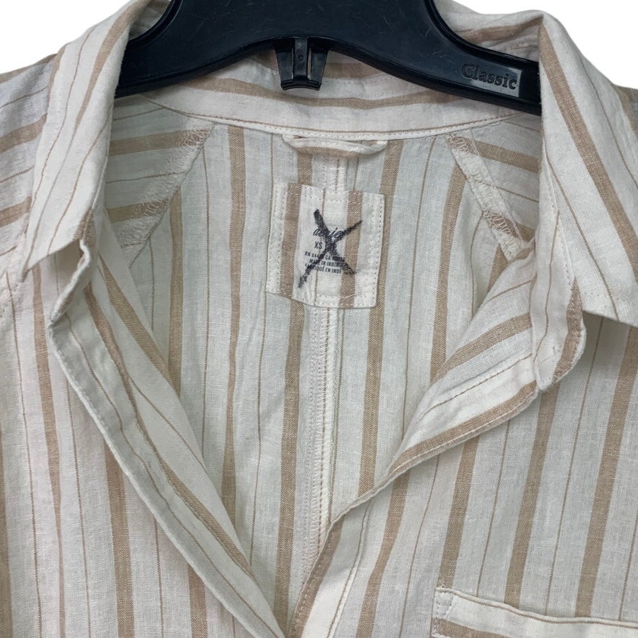 New Aerie Womens XS Striped Linen Blend Long Sleeve Collared Button Up Shirt