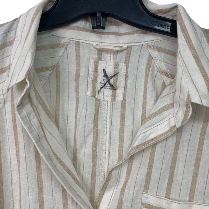 New Aerie Womens XS Striped Linen Blend Long Sleeve Collared Button Up Shirt