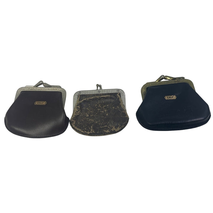 Lot of 3 Vintage Small Calf Leather Snap Coin Purses Money Pouches