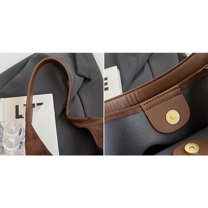 New Brown Faux Suede Slouchy Shoulder Bag Large Tote Purse Retro Soft Handbag