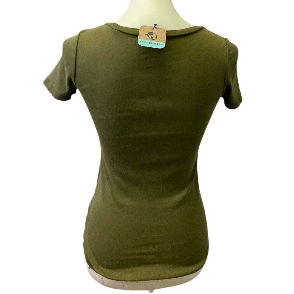 Hand Printed Upcycled XXS Dragonfly 100% Cotton Short Sleeve Crew Neck Tee Shirt