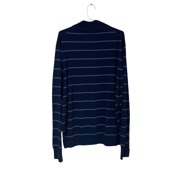St Johns Bay Mens XL Navy Blue Stripe PolyCotton Long Sleeve Henley Shirt