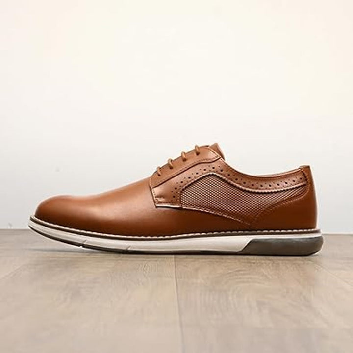 New Bruno Marc Mens Size 10.5W Wide Brown Plain Toe Oxford Business Formal Shoes