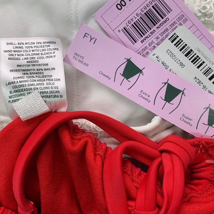 New Wild Fable Womens Small 2PC White Eylet Lace Red Bikini Swim Suit Set