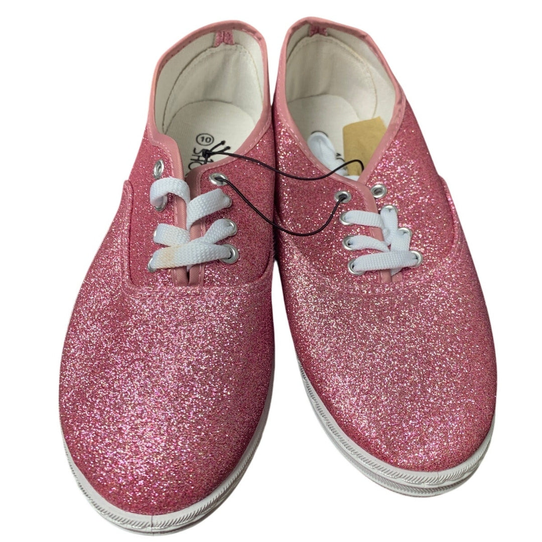 New Shoes18 Womens Size 10 Pink Glitter White Lace Up Canvas Shoes Sneakers