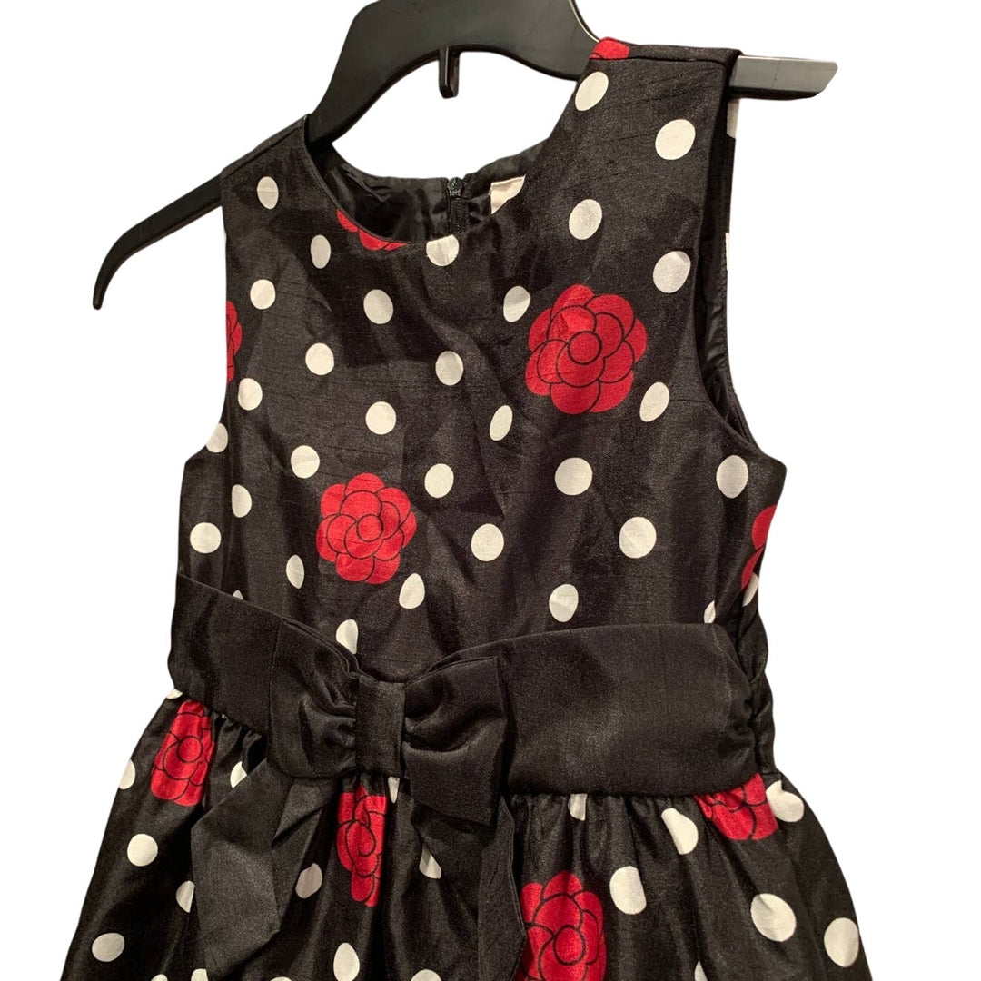 Crazy 8 Girls Size 8 Black White Polka Dot Cute Sleeveless Dress w Red Roses