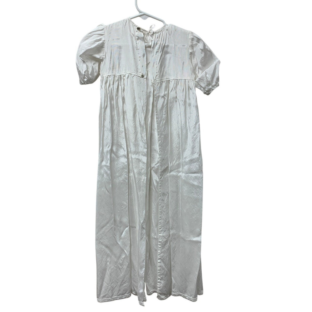 Vintage Handmade Baby Christening Baptism Lace Gown Blue Bow w Overlay Jacket