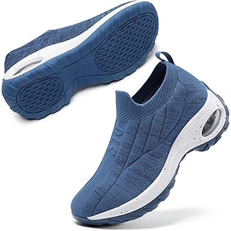 STQ Womens 7.5 Blue Fabric Mesh Slip On Lightweight Arch Support Walking Shoes