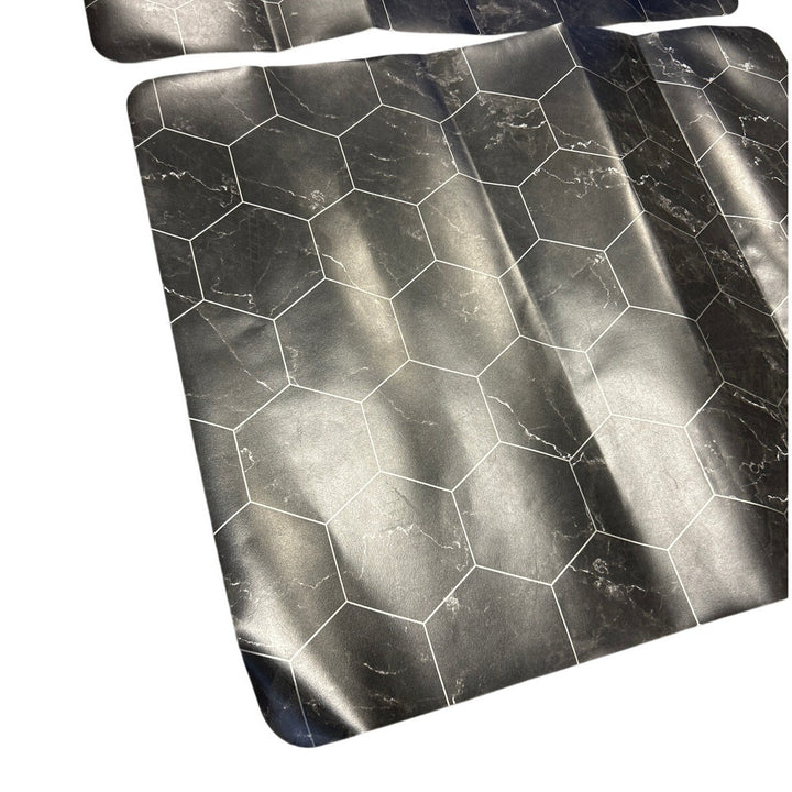 Set of Two 29" by 36" Black Marble Print Hexagon Gamer Role Playing Table Mats