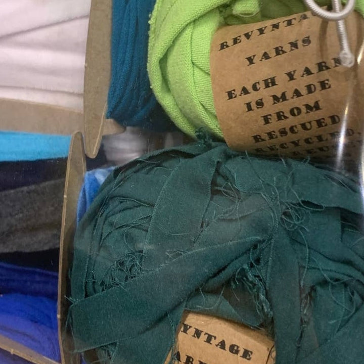 100 yds Handmade Upcycled T-Shirt Fabric Ribbon Yarn Sampler Pack Greens Blues