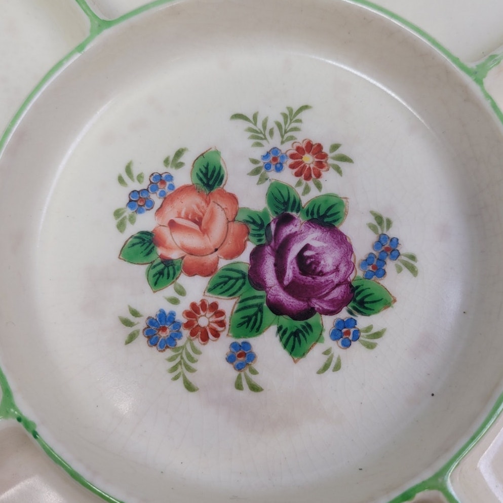 Vintage Made In Japan Floral Fine China Hand Painted Divided Round Serving Dish
