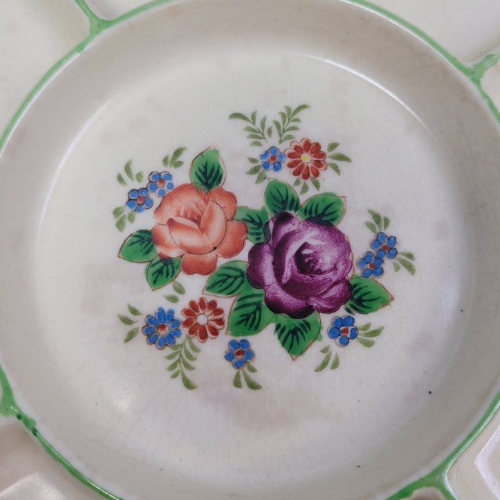 Vintage Made In Japan Floral Fine China Hand Painted Divided Round Serving Dish