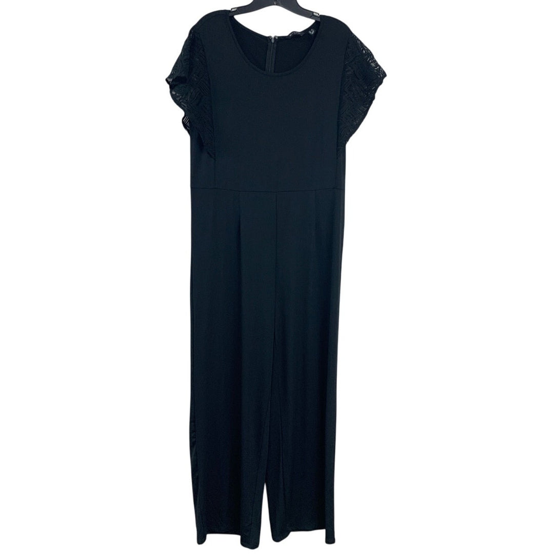 H by Halston Womens Medium Black Short Lace Sleeve Back Zip PolyBlend Jumpsuit