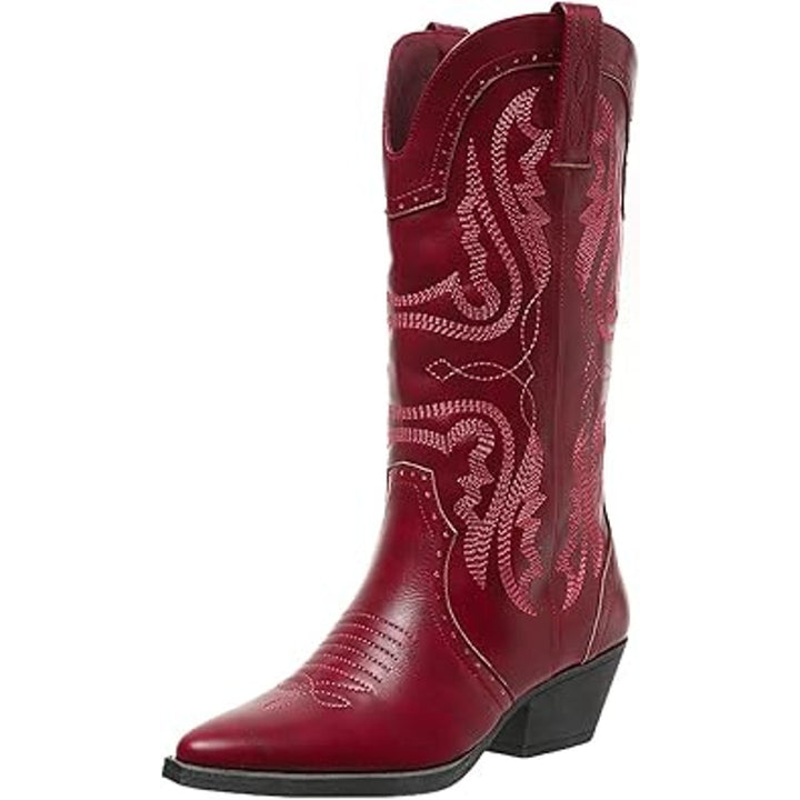 SelRoys Womens 11 Red Faux Leather 2" Heel Pull On Mid Calf Cowboy Boot Shoes