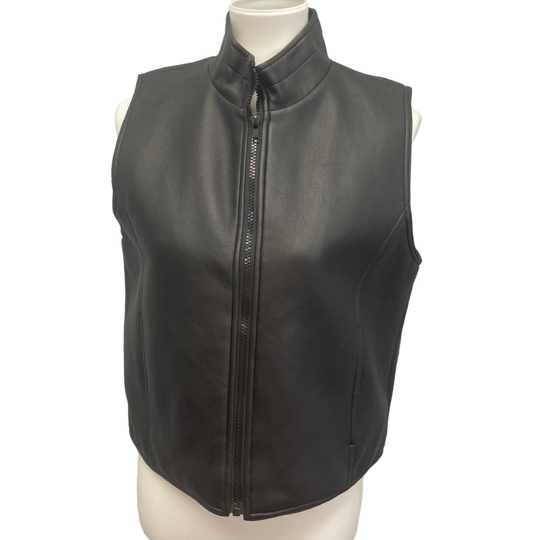 New No Boundaries Juniors Medium Faux Leather Full Zip Lined Vest w Pockets