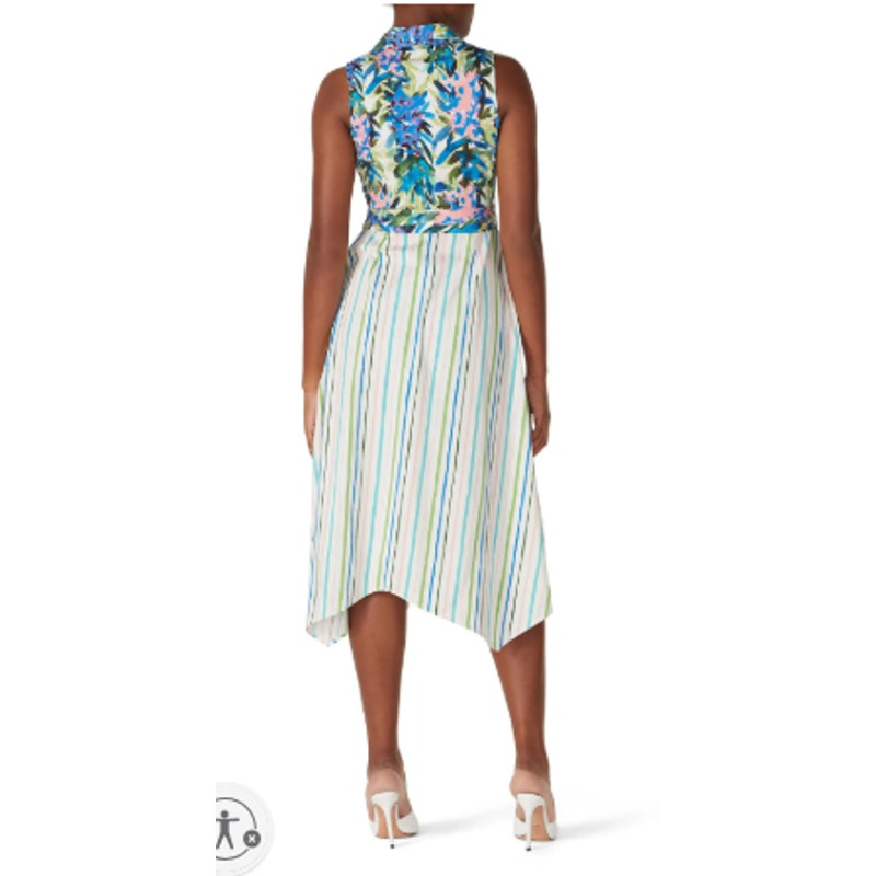 Badgley Mischka Womens Size 2 Multi Patterned Floral Stripe Day Shirt Dress