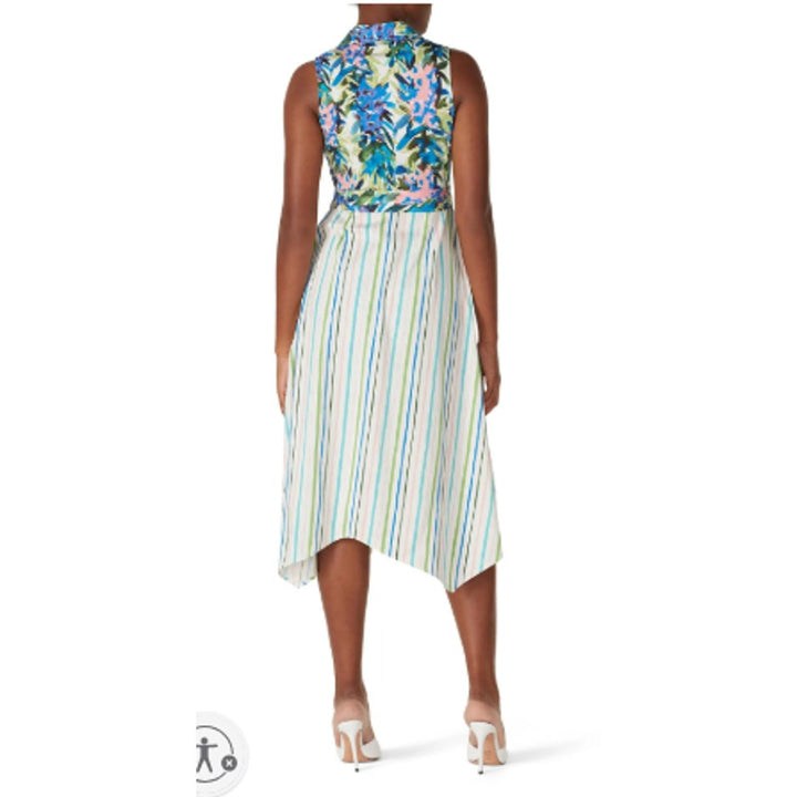 Badgley Mischka Womens Size 2 Multi Patterned Floral Stripe Day Shirt Dress