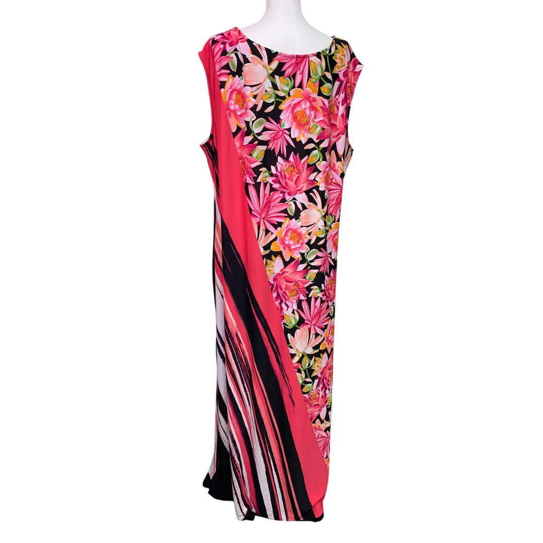 Cato Womens Size 22/24W Pink PolySpandex Sleeveless Striped Floral Maxi Dress