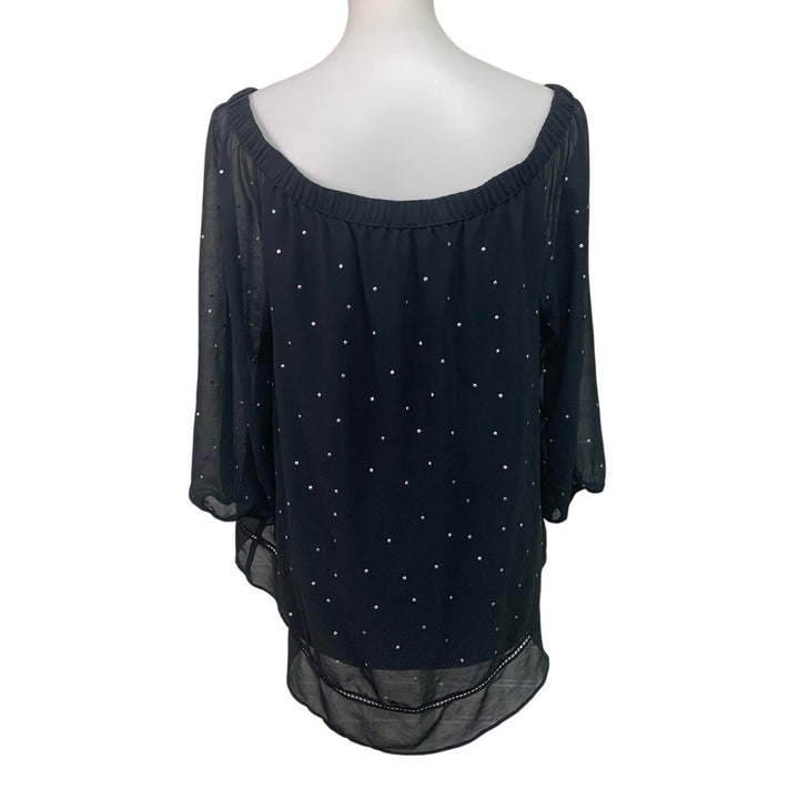 Maurices Womens Large Off The Shoulder Long Sleeve Sheer Metallic Studs Top