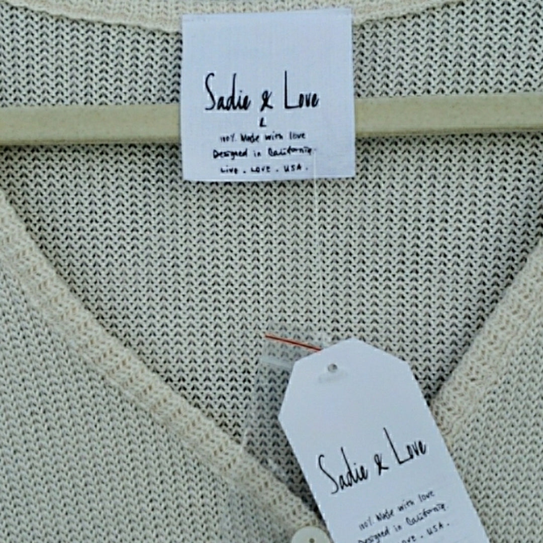 New NWT Sadie &amp; Love Womens Large Waffle Weave Front Tie PolySpandex Sweater