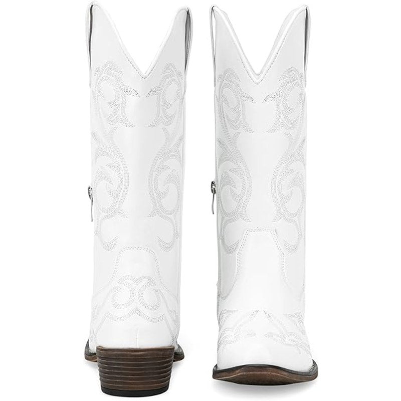 Jeossy Womens Size 11 White Faux Leather 2" Heel Pull On Cowboy Western Boots