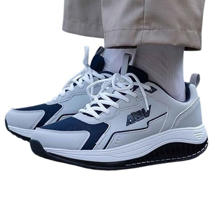 New Mens Size 7 Gray Navy Arch Support Lace Up Athletic Shoes w Flaw