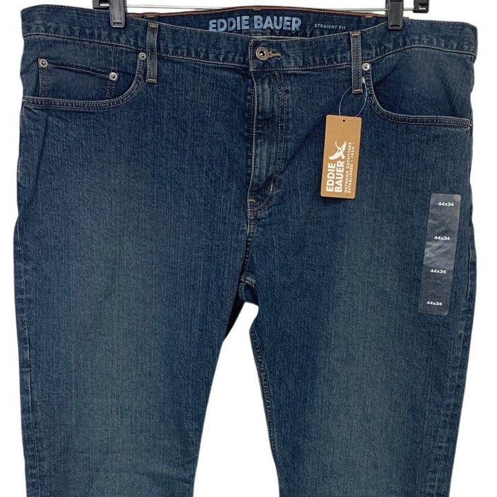 New Eddie Bauer Mens Size 44/34 Med Blue H2Low Flex Straight Leg Denim Jeans