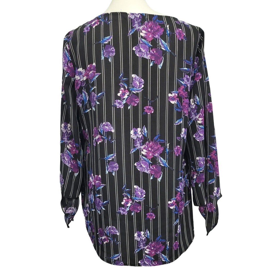 Apt 9 Womens Medium 100% Polyester Long Sleeve Floral Pin Striped Blouse