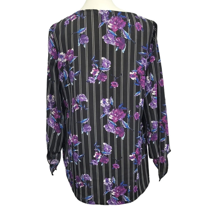 Apt 9 Womens Medium 100% Polyester Long Sleeve Floral Pin Striped Blouse