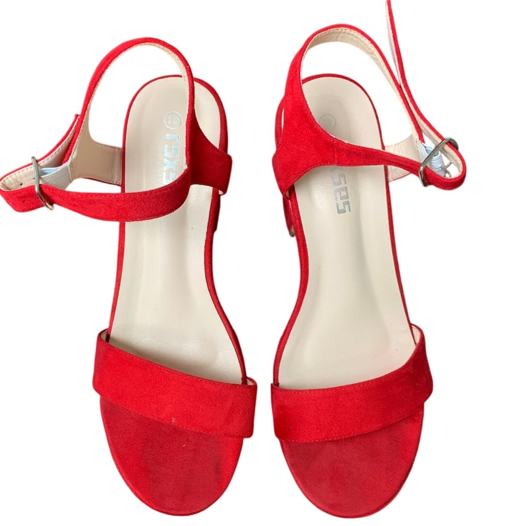 Rsxses Womens Size 10 Red Faux Suede 4" Platform Heel Open Toe Ankle Strap Shoes