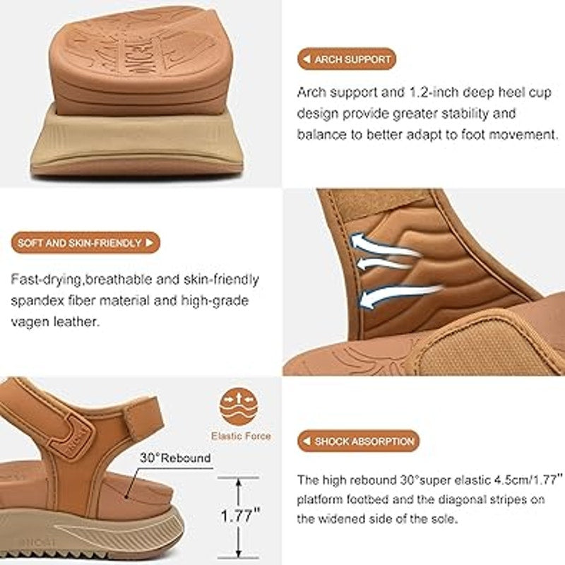 Oncai Womens Size 8 Gold Tan Hook Loop Arch Support Open Toe Walking Sandals