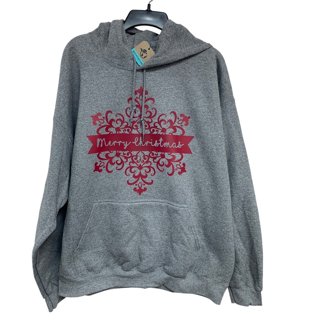 New Hand Printed Womens XL Heathered Merry Christmas Pullover Hoodie Sweatshirt