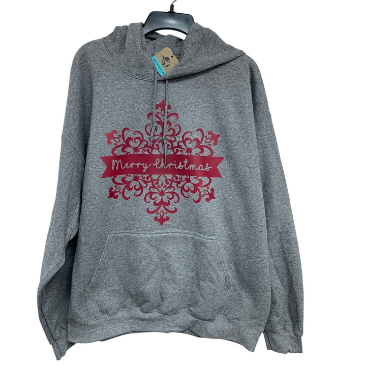 New Hand Printed Womens XL Heathered Merry Christmas Pullover Hoodie Sweatshirt