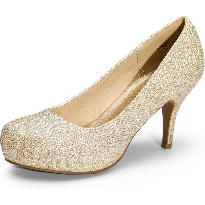 Dream Pairs Womens Size 9.5 Tiffanny Gold Glitter 3.5" Low Heel Platform Shoes