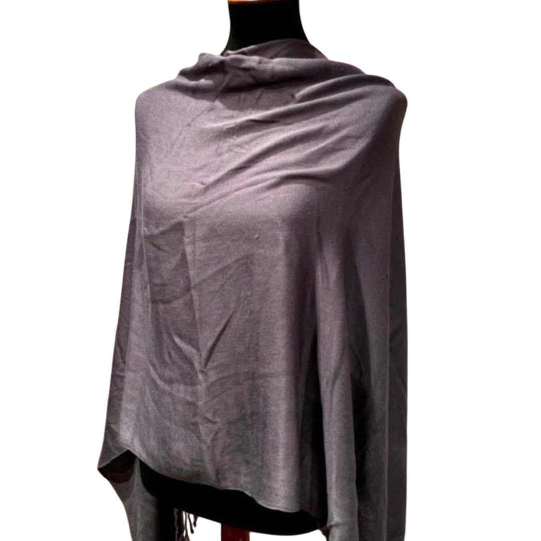 Handmade Upcycled Scarf Large Draping Silver Gray Fringed Poncho Shawl Wrap