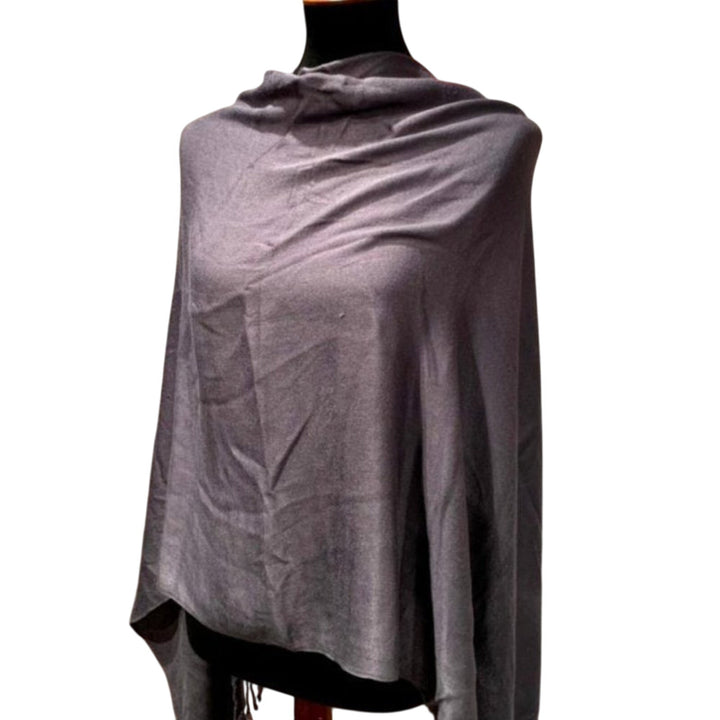 Handmade Upcycled Scarf Large Draping Silver Gray Fringed Poncho Shawl Wrap