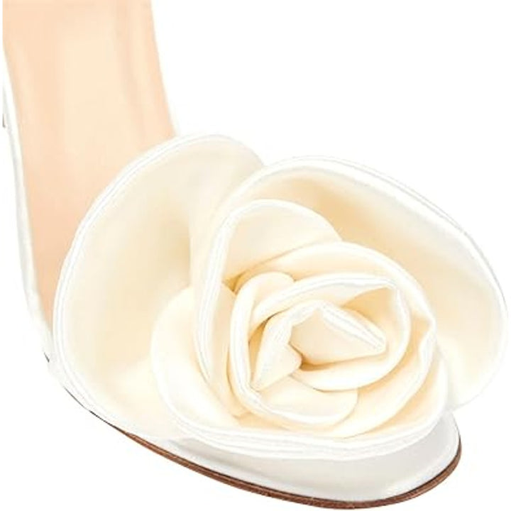 New Iadore Womens Size 10 White Wedding Satin Rose Open Toe 4.5" High Heel Shoes