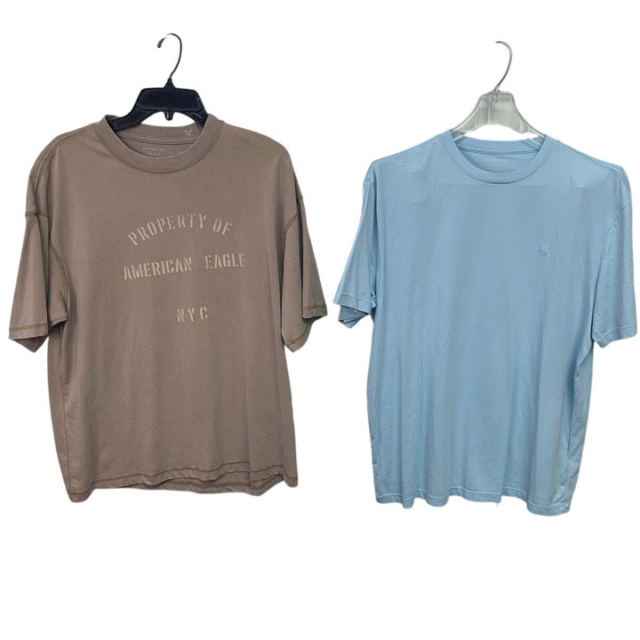 2 New American Eagle Mens Medium Property of &amp; Solid Short Sleeve Tee Shirts