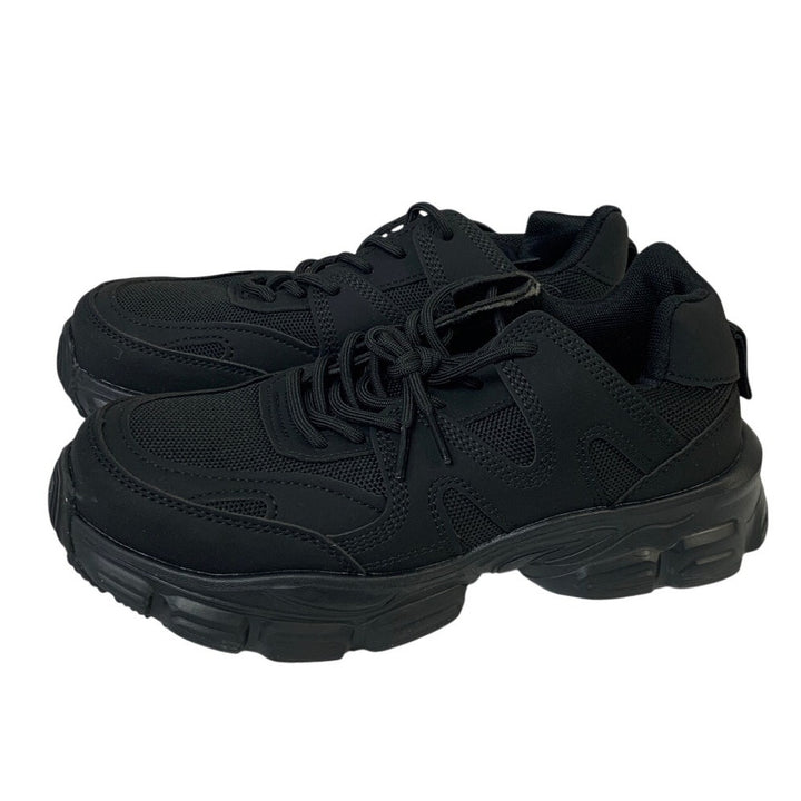 Mens Size 7 Black Sneakers Lace Up Slip On Closed Round Toe Tennis Shoes