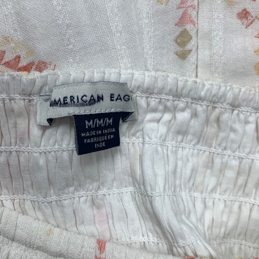 American Eagle White Aztec Triangle Smocked Romper, Women&