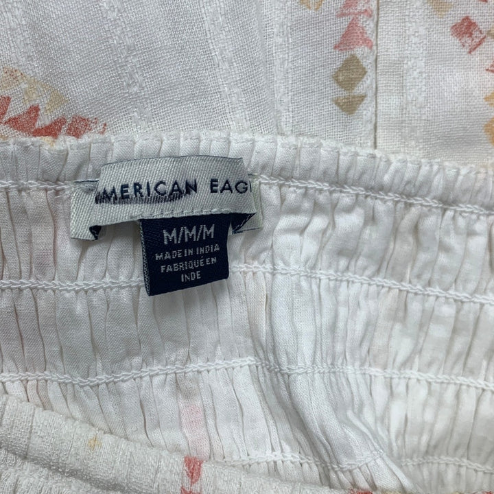 American Eagle White Aztec Triangle Smocked Romper, Women&